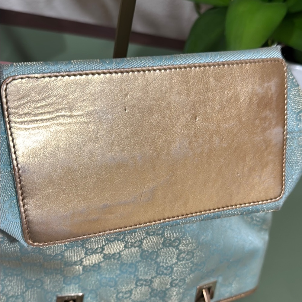 Gucci Blue and Gold Textured Tote Bag - Picture 12 of 14